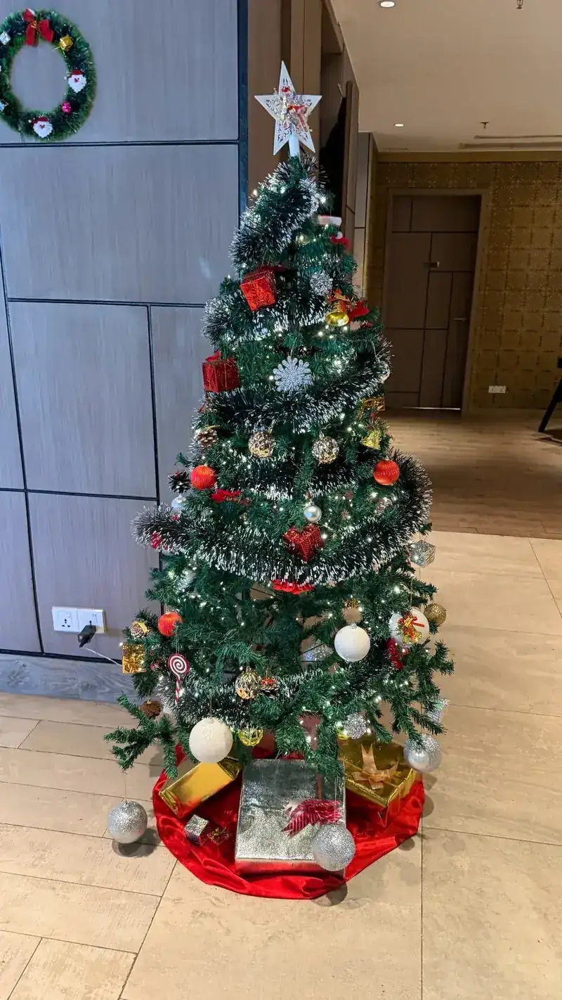 プレゼントの箱が置かれたクリスマスツリー